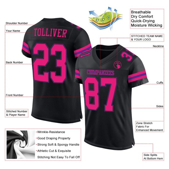 Hot Authentic Mesh Black Custom Jersey Football Pink-Purple Hot Authentic Mesh Black Custom Jersey Football Pink-Purple