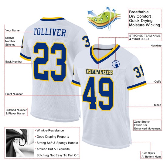 Mesh Football Custom Jersey Royal-Gold White Authentic Throwback