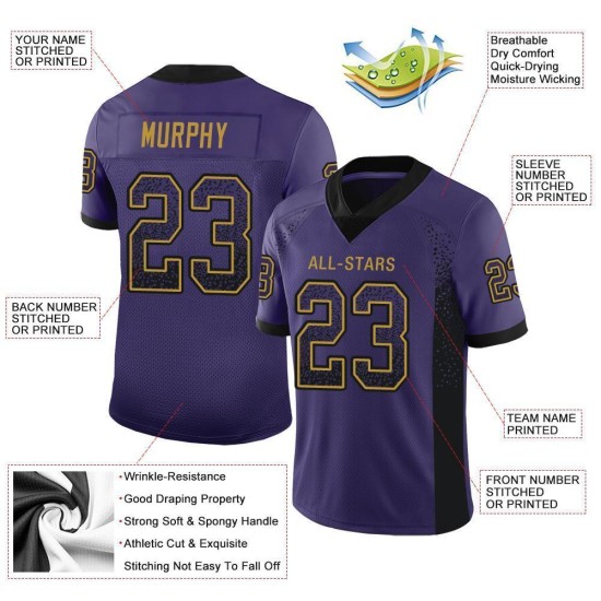 Black-Old Drift Custom Purple Fashion Mesh Gold Jersey Football Black-Old Drift Custom Purple Fashion Mesh Gold Jersey Football