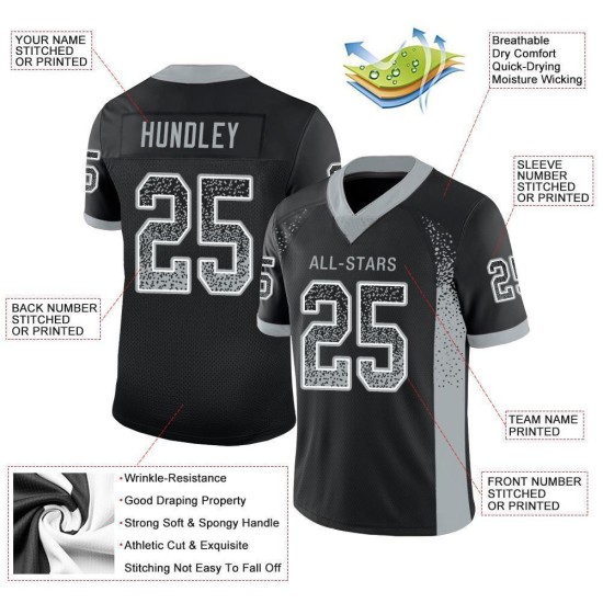 Custom Silver-White Drift Fashion Black Jersey Football Mesh Custom Silver-White Drift Fashion Black Jersey Football Mesh