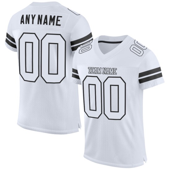 White-Black Custom Authentic White Football Jersey Mesh