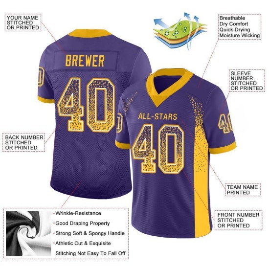 Drift Purple Mesh Jersey Fashion Football Custom Gold-White