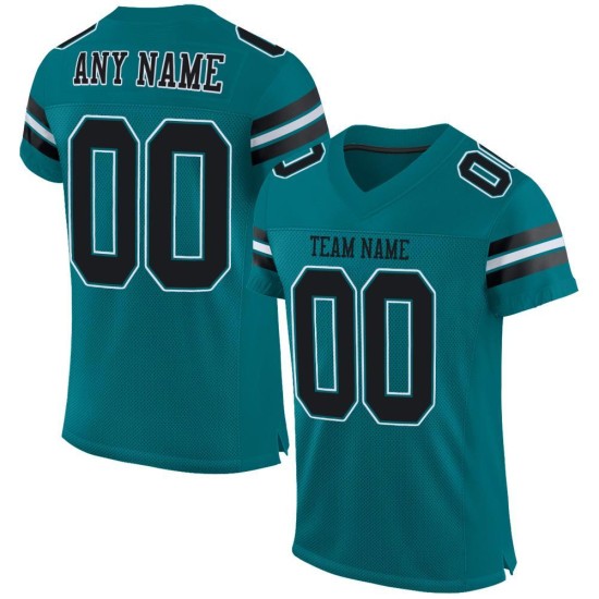 Authentic Custom Teal Jersey Football Black-White Mesh