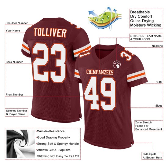 Custom Mesh Burgundy Authentic Jersey White-Orange Football Custom Mesh Burgundy Authentic Jersey White-Orange Football