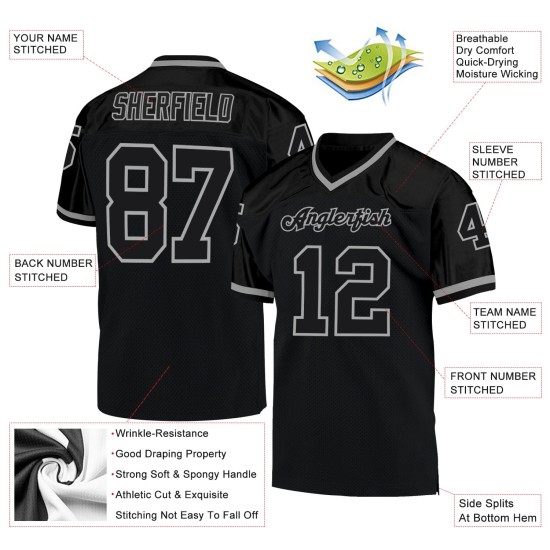 Football Custom Jersey Authentic Black Black-Gray Mesh Throwback