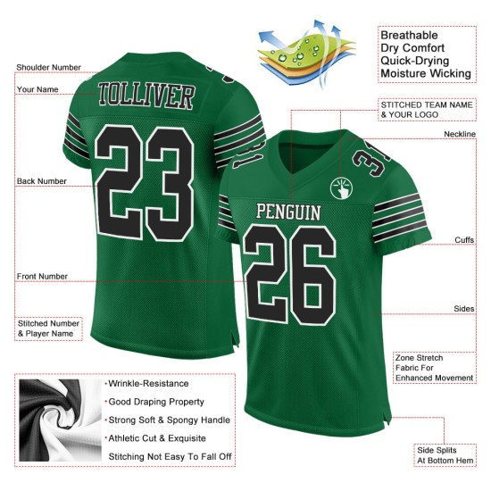 Authentic Green Black-White Kelly Custom Mesh Jersey Football Authentic Green Black-White Kelly Custom Mesh Jersey Football