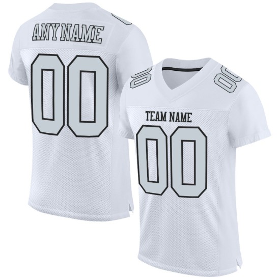 Authentic White Jersey Custom Mesh Silver-Black Football