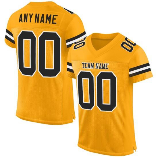 Authentic Mesh Custom Gold Black-White Jersey Football Authentic Mesh Custom Gold Black-White Jersey Football