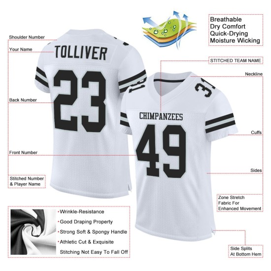 Black-Silver Jersey Authentic Football Custom Mesh White Black-Silver Jersey Authentic Football Custom Mesh White