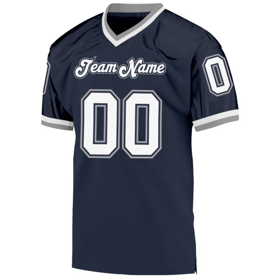 Custom Throwback Football Authentic Mesh Jersey Navy White-Gray