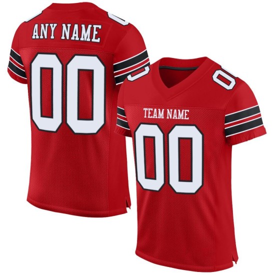 Mesh Authentic Football Custom White-Black Red Jersey