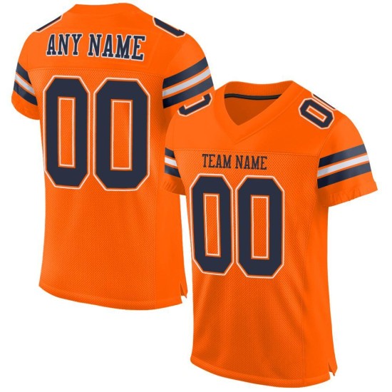 Navy-White Mesh Football Jersey Authentic Orange Custom