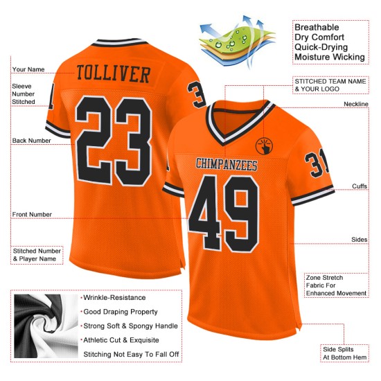 Custom Jersey Black-White Throwback Authentic Football Mesh Orange Custom Jersey Black-White Throwback Authentic Football Mesh Orange