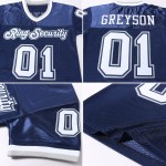 Custom Throwback Football Authentic Mesh Jersey Navy White-Gray