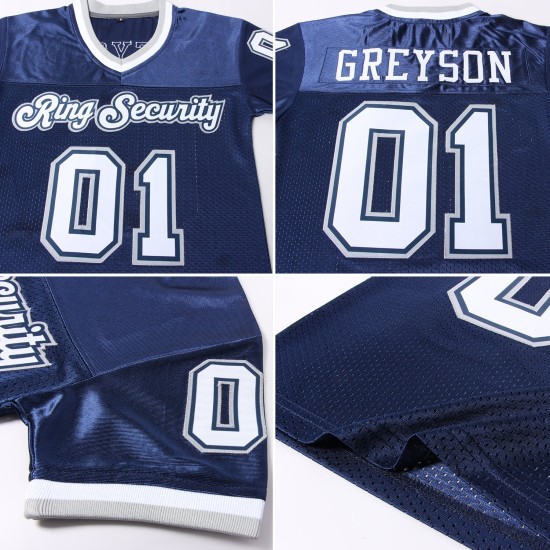 Custom Throwback Football Authentic Mesh Jersey Navy White-Gray