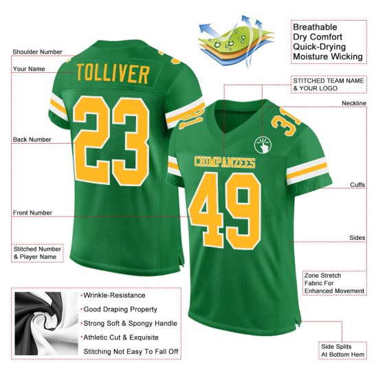 Football Gold-White Grass Jersey Green Custom Mesh Authentic