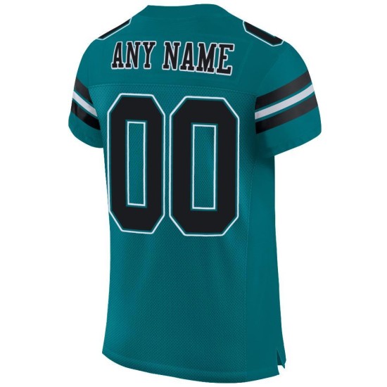 Authentic Custom Teal Jersey Football Black-White Mesh