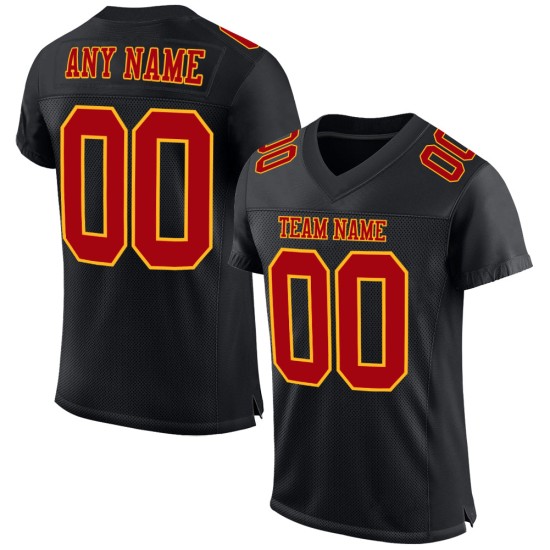 Custom Authentic Mesh Red-Gold Black Football Jersey