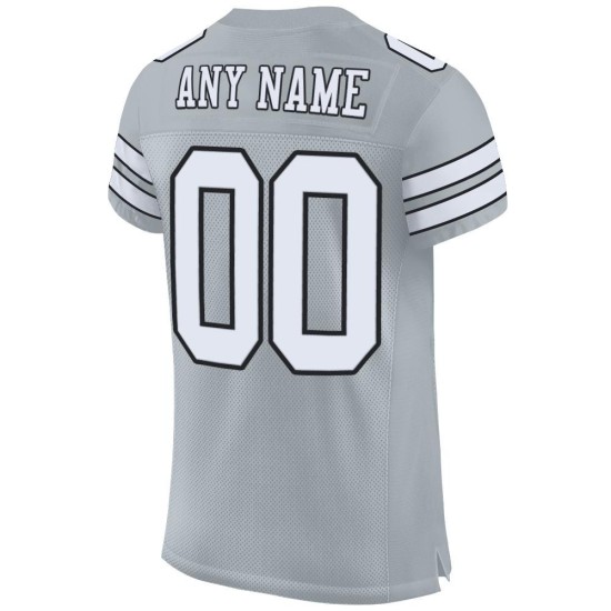Authentic Silver Football Mesh White-Black Custom Jersey Authentic Silver Football Mesh White-Black Custom Jersey