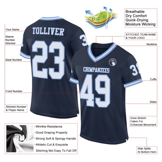 Mesh Blue Football Authentic Custom White-Light Throwback Jersey Navy Mesh Blue Football Authentic Custom White-Light Throwback Jersey Navy