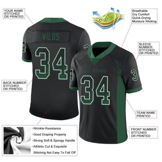 Green-White Drift Custom Jersey Fashion Black Mesh Football Gotham Green-White Drift Custom Jersey Fashion Black Mesh Football Gotham