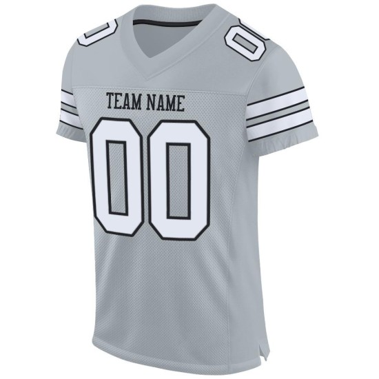 Authentic Silver Football Mesh White-Black Custom Jersey Authentic Silver Football Mesh White-Black Custom Jersey