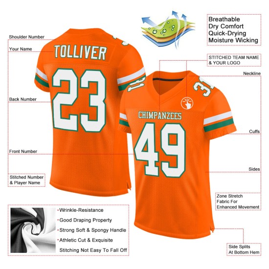 Mesh Authentic White-Kelly Orange Green Jersey Football Custom Mesh Authentic White-Kelly Orange Green Jersey Football Custom