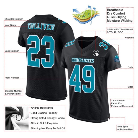 Black Teal-White Jersey Mesh Football Custom Authentic Black Teal-White Jersey Mesh Football Custom Authentic