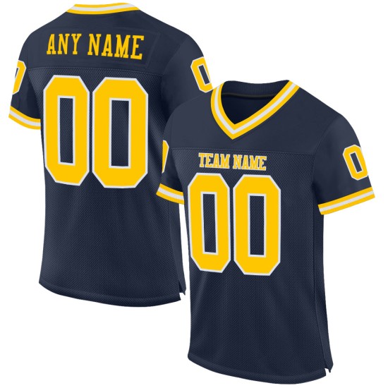 Football Throwback Jersey Mesh Custom Navy Authentic Gold-White Football Throwback Jersey Mesh Custom Navy Authentic Gold-White