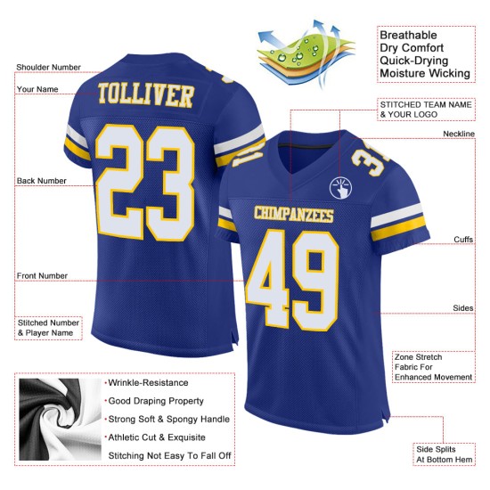 White-Yellow Jersey Mesh Royal Football Authentic Custom