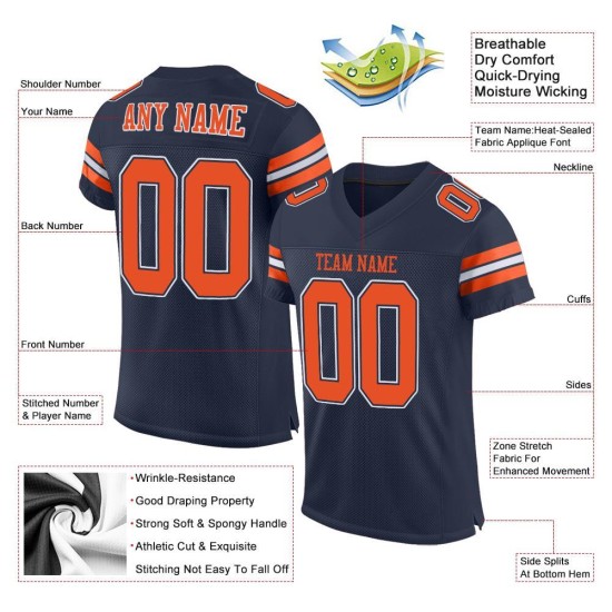 Authentic Orange-White Jersey Mesh Custom Football Navy Authentic Orange-White Jersey Mesh Custom Football Navy
