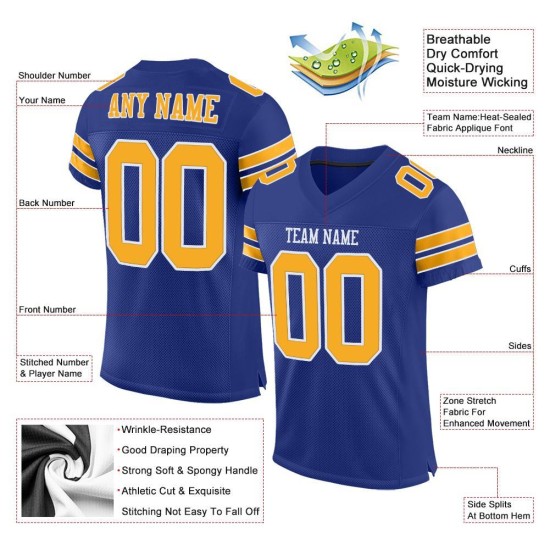 Football Authentic Mesh Gold-White Custom Jersey Royal Football Authentic Mesh Gold-White Custom Jersey Royal