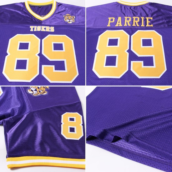 Custom Purple Jersey Mesh Football Gold-White Throwback Authentic Custom Purple Jersey Mesh Football Gold-White Throwback Authentic