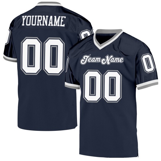 Custom Throwback Football Authentic Mesh Jersey Navy White-Gray
