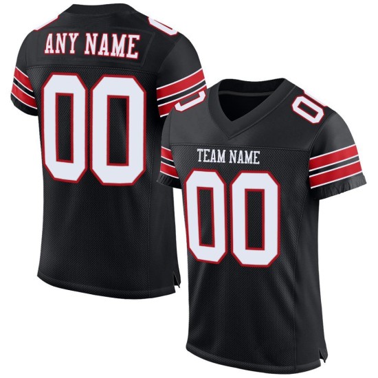Authentic Jersey Black Custom Mesh Football White-Red