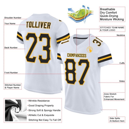 Black-Gold White Football Authentic Custom Mesh Jersey Black-Gold White Football Authentic Custom Mesh Jersey