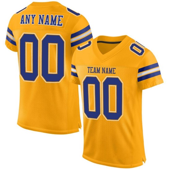 Football Royal-White Jersey Custom Authentic Gold Mesh