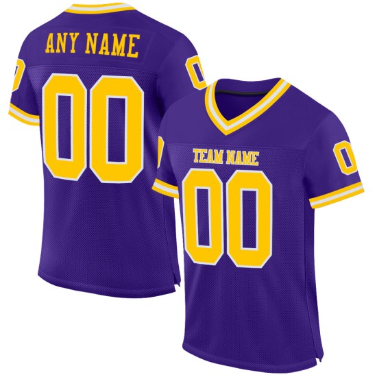 Custom Purple Jersey Mesh Football Gold-White Throwback Authentic Custom Purple Jersey Mesh Football Gold-White Throwback Authentic