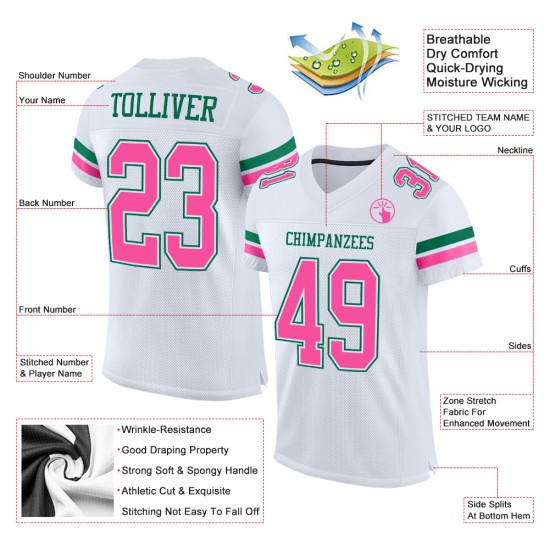 Football Jersey Green White Authentic Mesh Pink-Kelly Custom Football Jersey Green White Authentic Mesh Pink-Kelly Custom