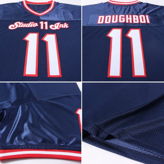 Mesh Custom Jersey Navy White-Red Throwback Football Authentic