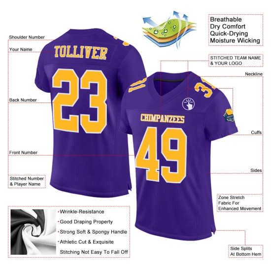 Authentic Gold-White Mesh Jersey Custom Football Purple Authentic Gold-White Mesh Jersey Custom Football Purple