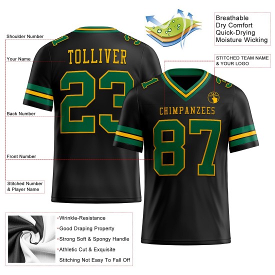 Jersey Black Football Authentic Mesh Green-Gold Kelly Custom