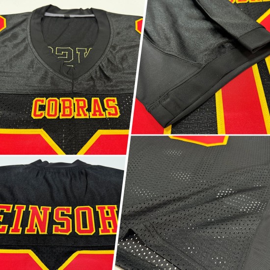 Custom Authentic Mesh Red-Gold Black Football Jersey
