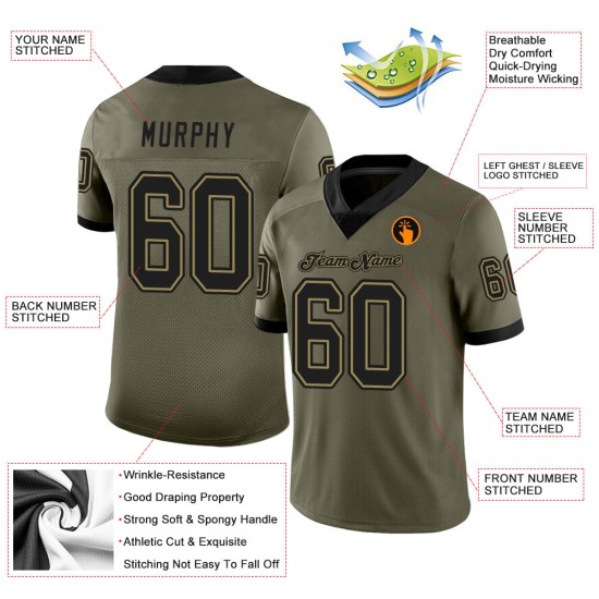 Jersey Gold Black-Old Custom To Service Mesh Football Salute Olive Jersey Gold Black-Old Custom To Service Mesh Football Salute Olive