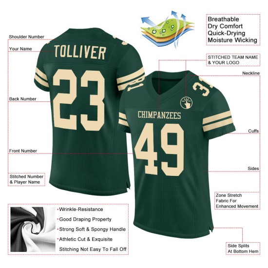 Football Custom Cream Authentic Mesh Green Jersey Football Custom Cream Authentic Mesh Green Jersey