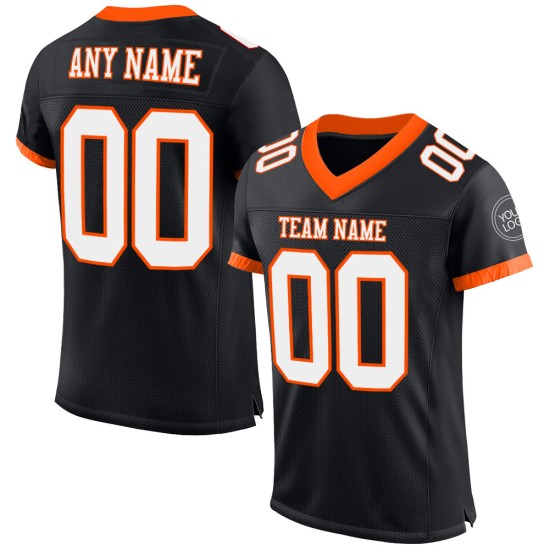 Black Football White-Orange Jersey Custom Authentic Mesh Black Football White-Orange Jersey Custom Authentic Mesh