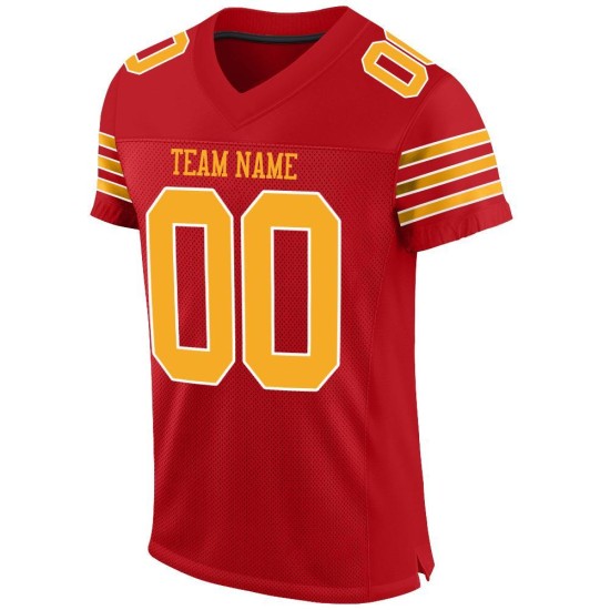 Mesh Jersey Football Authentic Red Custom Gold-White
