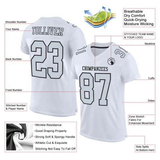 Authentic White Jersey Custom Mesh Silver-Black Football