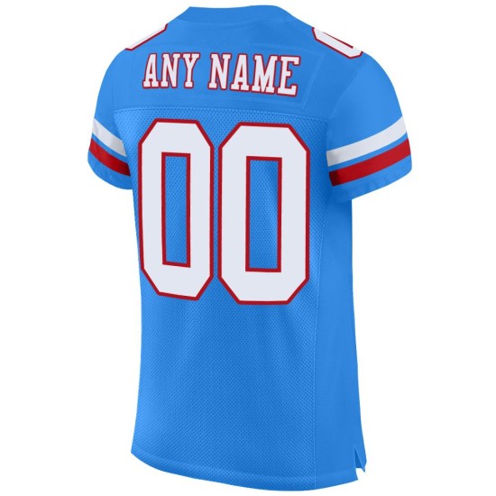 Football White-Red Authentic Custom Blue Mesh Powder Jersey