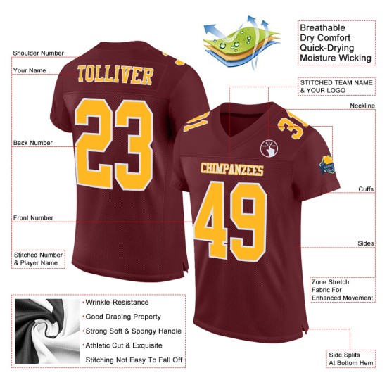 Authentic Gold-White Mesh Burgundy Football Jersey Custom Authentic Gold-White Mesh Burgundy Football Jersey Custom